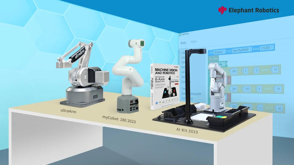 Elephant Robotics Unveils New Desktop Educational Robots for 2023 Introducing AI Robot Kit 2023, myCobot 2023, and ultraArm P340 for enhanced learning and creativity
